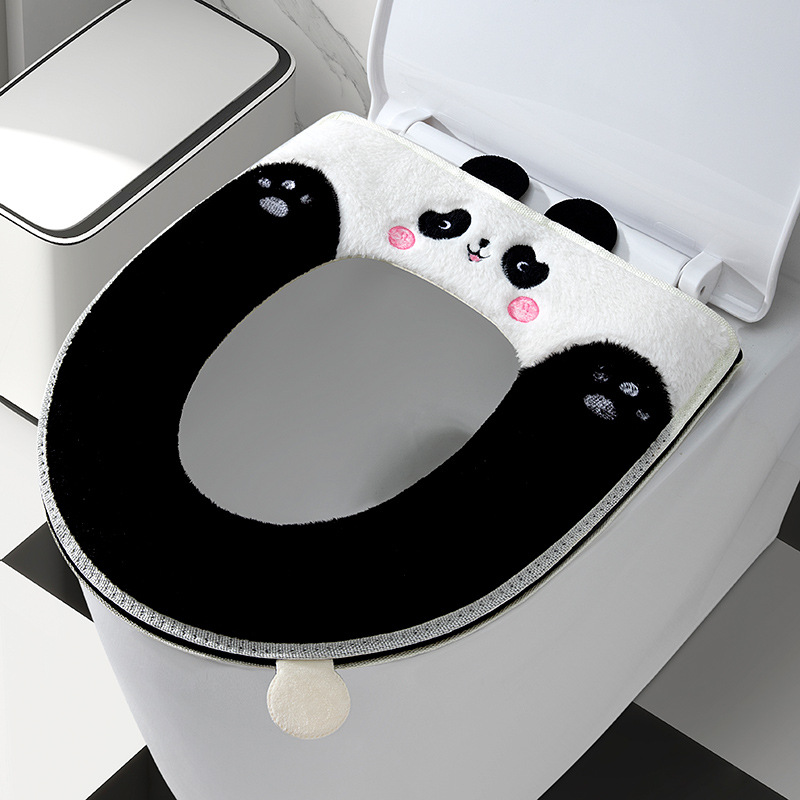 น่ารักแพนด้าที่นั่งห้องน้ำบ้านสี่ฤดูกาลสากลฤดูหนาวที่อบอุ่น Closestool เบาะซิปโซฟาห้องน้ำที่นั่ง Pad เสื่อไม่เต็มเต็งครอบคลุม
