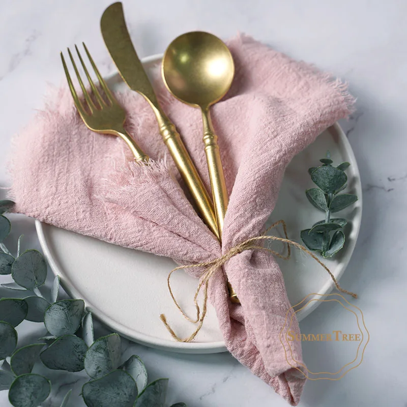 Servilletas de tela de algodón de 41x41cm, gasa Retro, toalla rústica, manteles de comedor, decoración de mesa de tela de lino para fiesta de boda, 10 Uds.