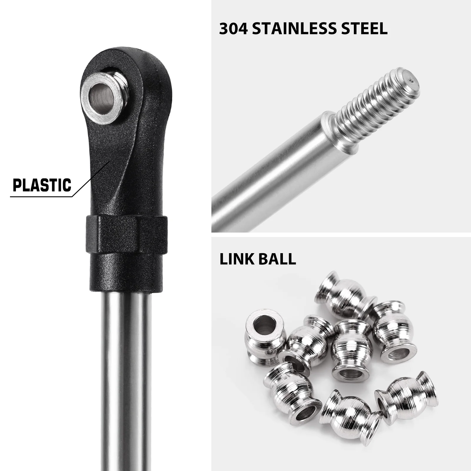 Enlaces de construcción de acero inoxidable INJORA con extremos de varilla para coche trepador de control remoto 1/10