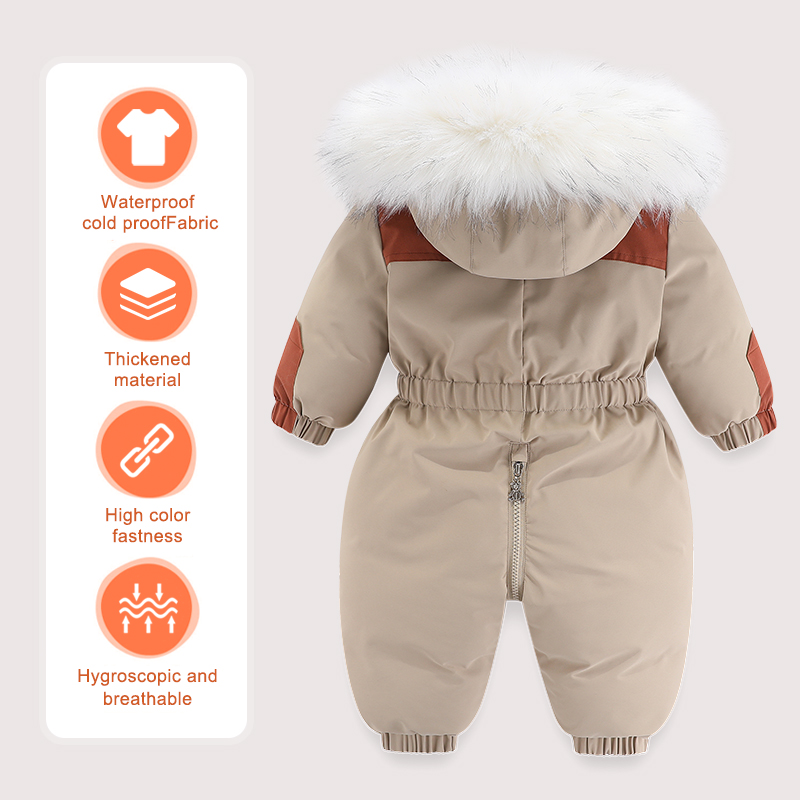 -Ropa de invierno para bebé de 30 grados, monos, prendas de vestir, trajes para bebés, traje de esquí para bebé, mono grueso para bebé, impermeable con capucha para niñas