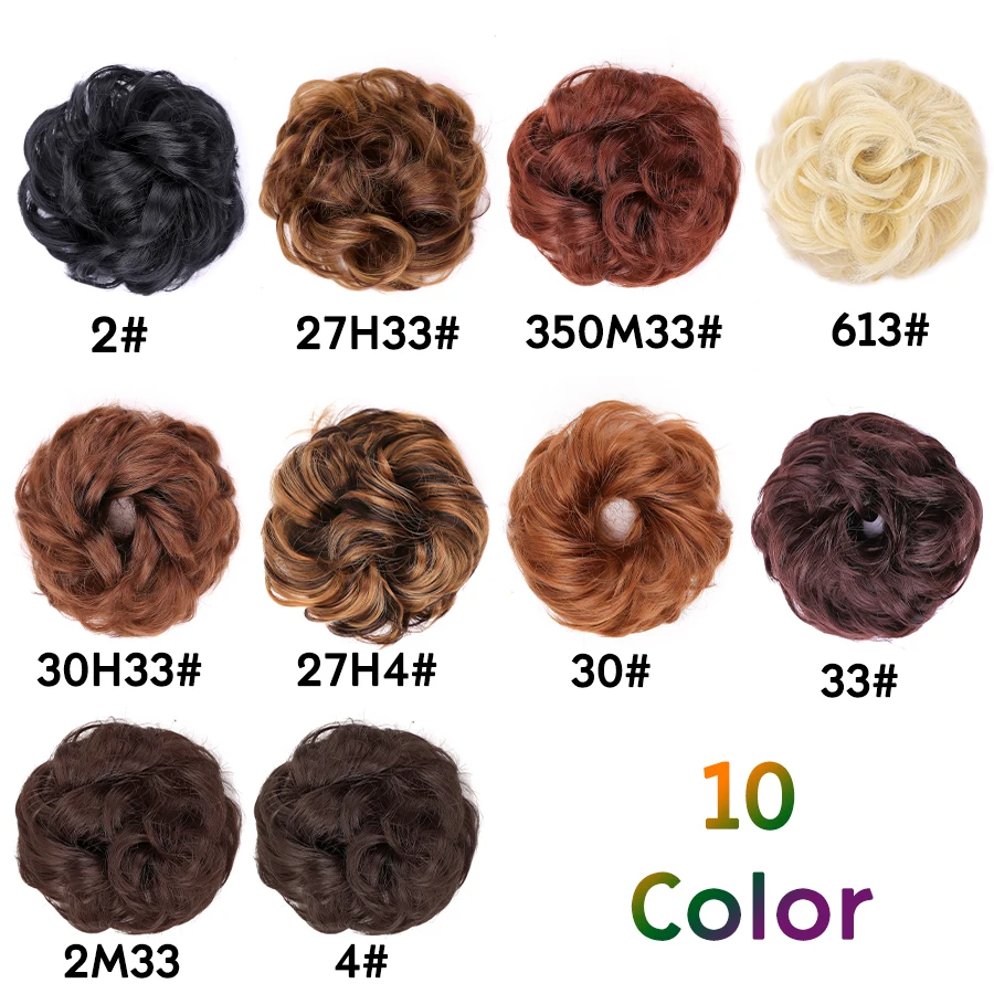 Moño de pelo rizado, moño de pelo sintético, bandas elásticas, cola de caballo, extensión de cabello rizado, pelo corto, cola de caballo de Donut desordenada para mujer