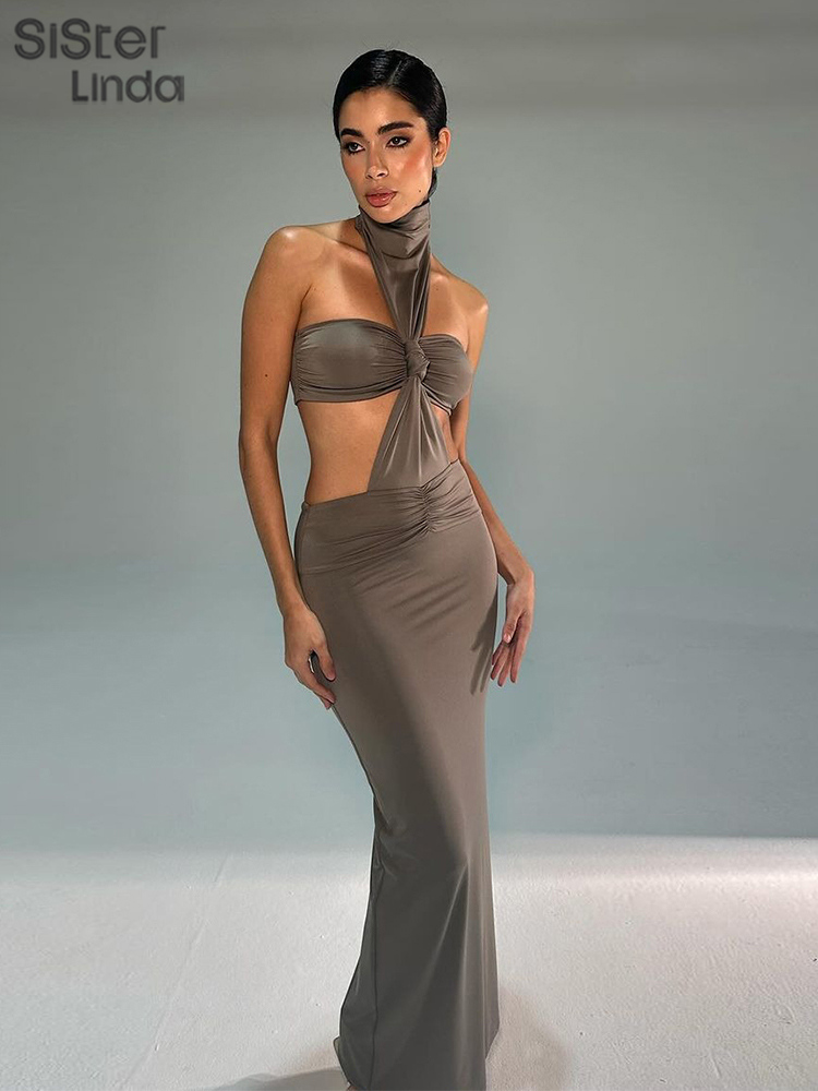 Sisterlinda 夏リリースジュニア足首までの長さのセクシーなハイストリートスカートスーツ K24D51116 ガールソリッド胸の谷間バックレススカートスーツ