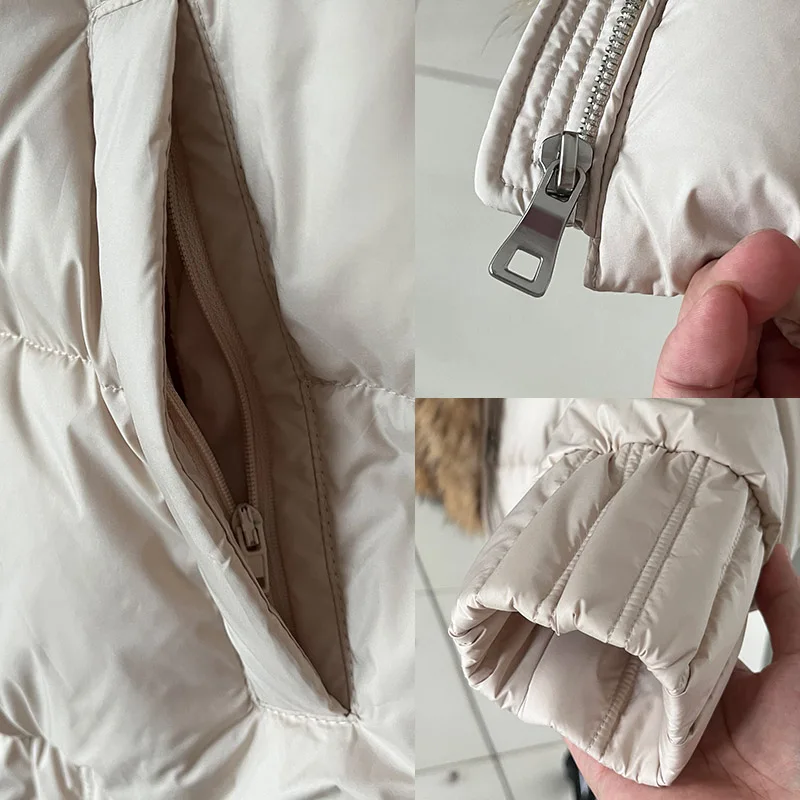 Maomaokong แจ็คเก็ตขนเป็ดสีขาวอบอุ่นสำหรับผู้หญิง2024ฤดูหนาวเสื้อโค้ทขนสุนัขจิ้งจอกมีฮู้ดคอปกขนสุนัขจิ้งจอกแท้หนาเสื้อหรูหรา