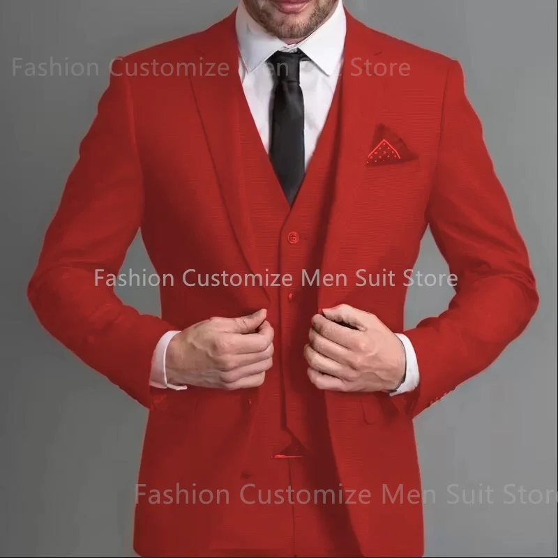 น้ำเงินชายชุด Slim Fit Notched Lapel งานแต่งงาน Tuxedos 3ชิ้นชุด Tailor Made ธุรกิจเครื่องแต่งกายบุรุษ (Blazer + กางเกง + เสื้อกั๊ก)