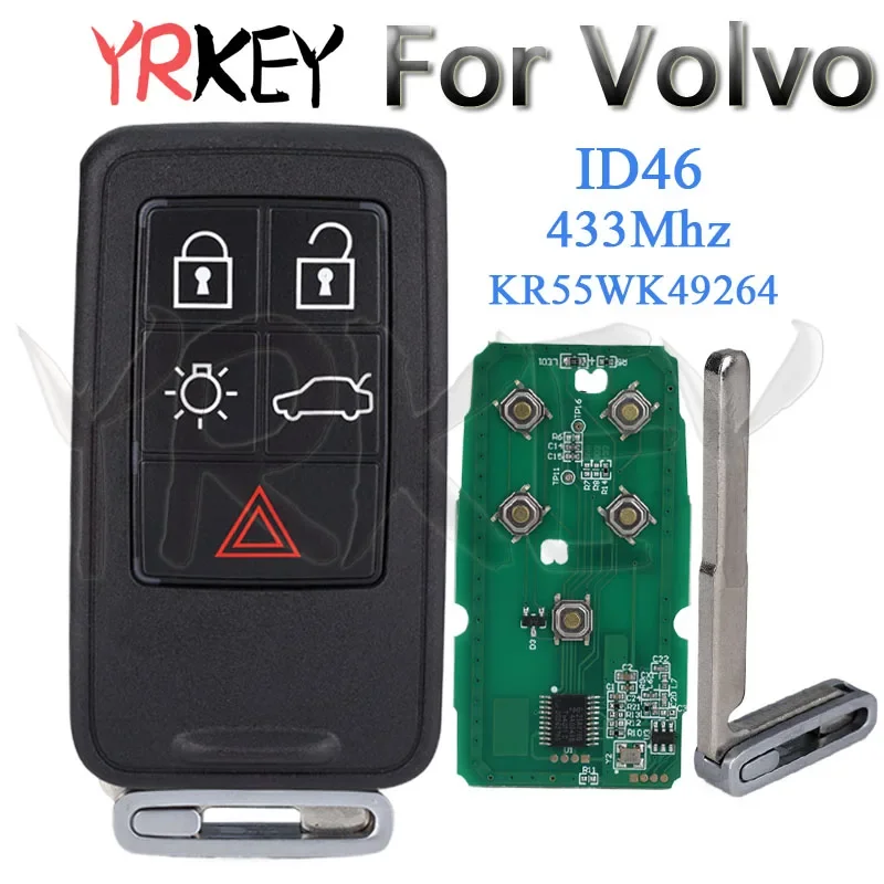Автомобильный брелок FCCID KR55WK49264 для Volvo V40 V60 S80 XC70 XC60 S60 S60L 433 МГц FSK ID46 чип 5 кнопок автомобильный смарт-ключ дистанционного управления