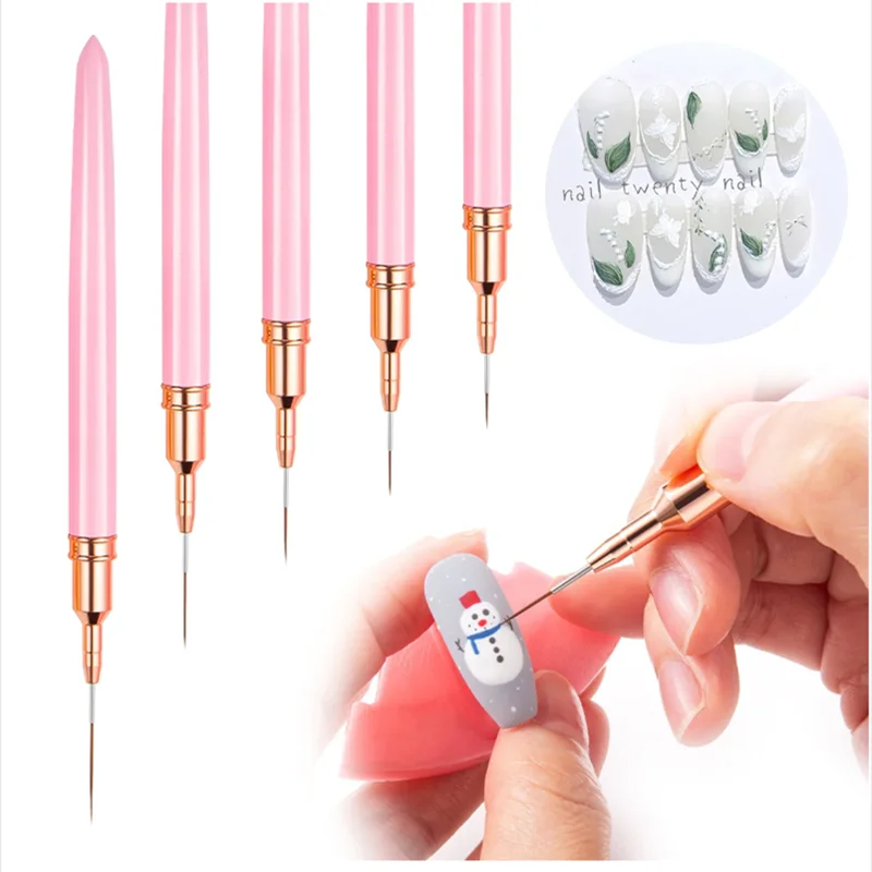YIKOOLIN, 5 uds., pinceles delineadores para decoración de uñas, pincel delineador para uñas, juego de pinceles para pintura, bolígrafo de diseño artístico para líneas largas