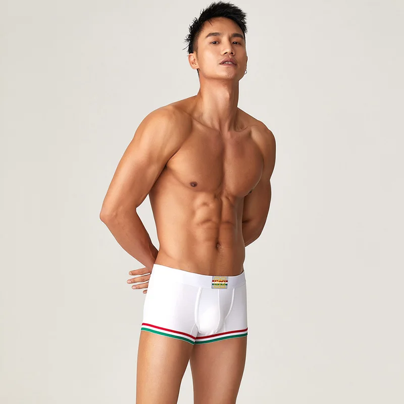 Celana dalam katun gaya Inggris pria, pakaian dalam kepribadian mewah pria huruf Boxer tren anak muda bernapas low rise