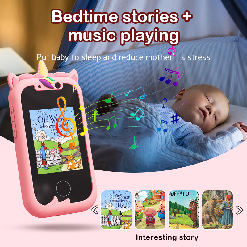 Brinquedos educacionais do telefone móvel do unicórnio para bebês, brinquedo musical, câmera selfie com 512mb TF Card, presentes de aniversário para bebês