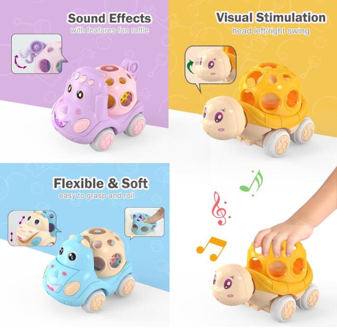 เด็กคลานของเล่น Push and Go รถบรรทุกม้วนรถ Rattle ยางกัดเกมการศึกษาสําหรับทารกการพัฒนา 6 12 เดือนรถเด็กของเล่น