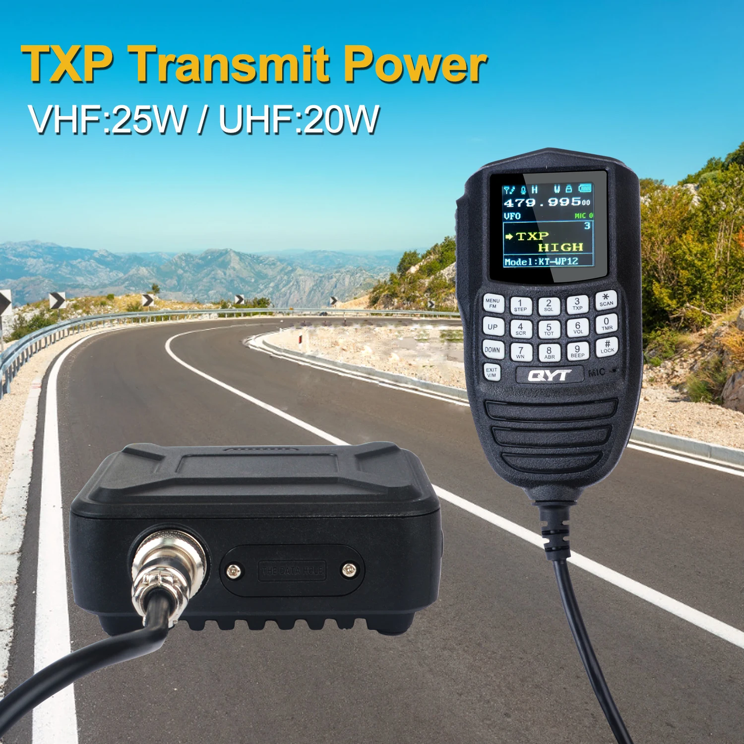 QYT KT-WP12 Walkie Talkie VHF UHF 70CM 2M 200Ch 25W Dual Band Mini Radio Amatorskie Mobilne FM z Funkcją VOX, Scramblerem i Mikrofonem Ręcznym