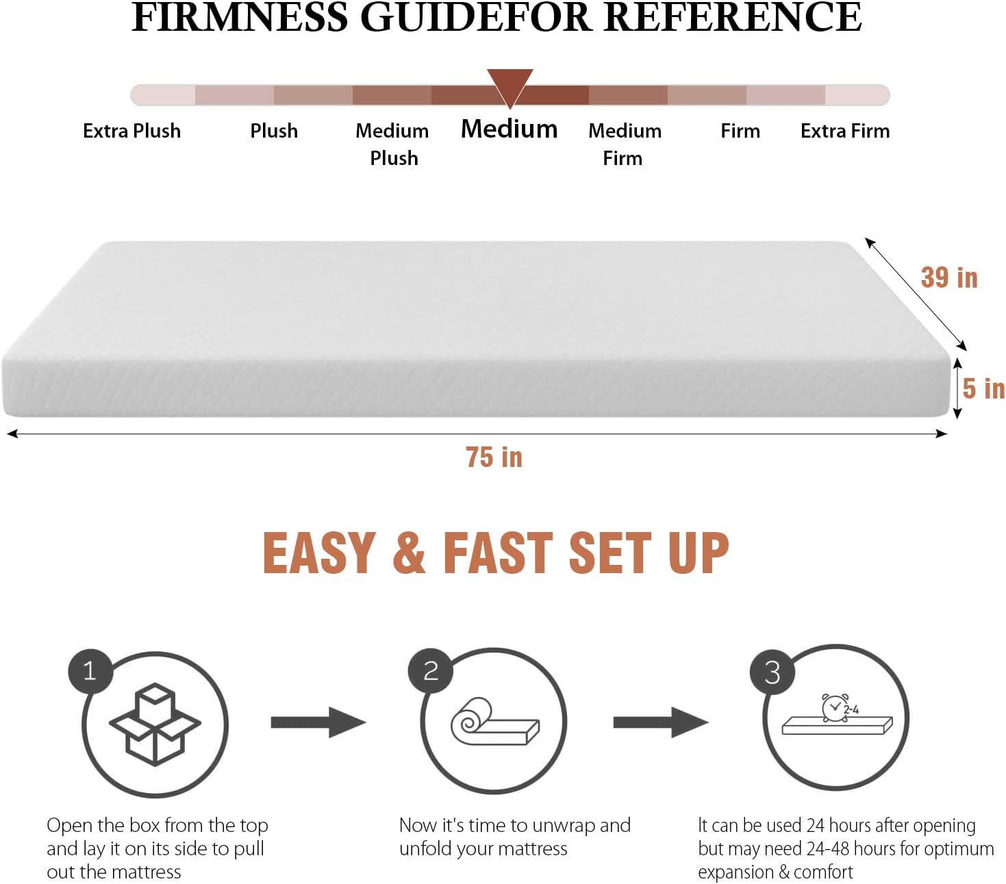 5 Inch Twin Gel Memory Foam Mattress Fiberglass Free/CertiPUR-US Certified/Bed-in-a-Box/Cool Sleep & Comfy Support/Medium Firm m