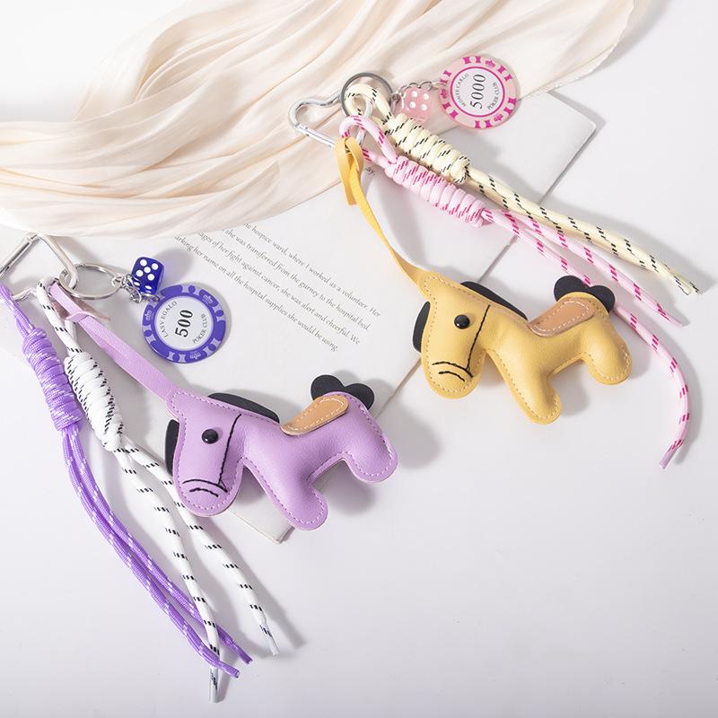 1 Piece Leather Pony Keychain Braided Rope Backpack Pendant For Phone Bag Hanging Accessories DIY Decoration