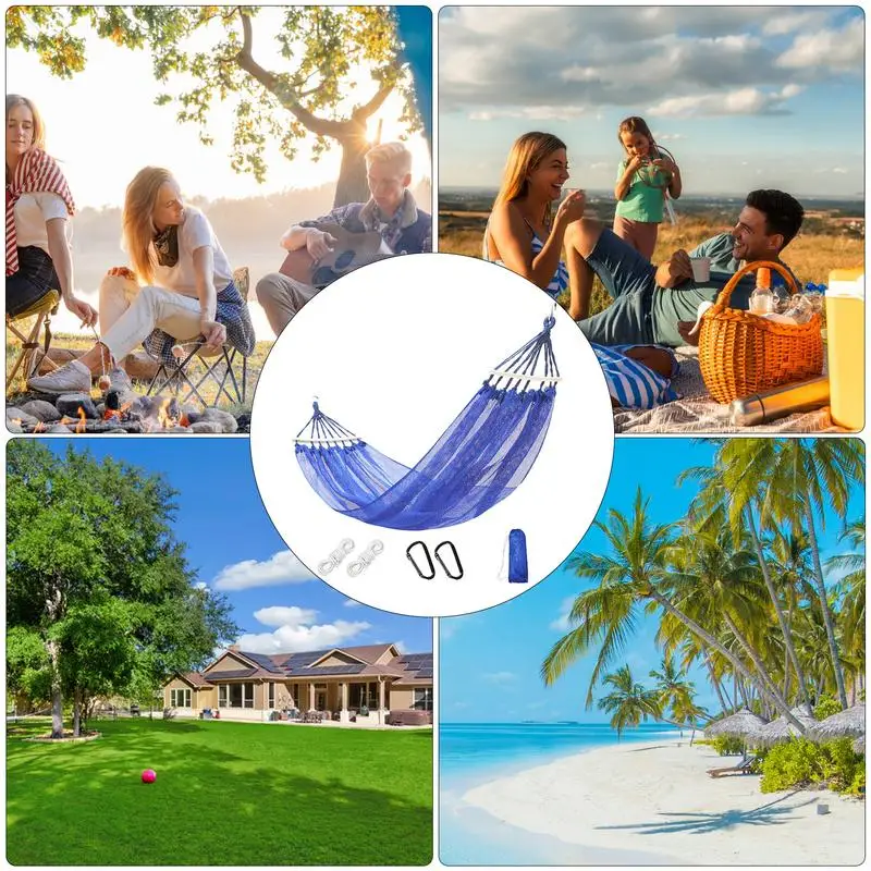 ผ้าไหมน้ําแข็งCamping Hammock Breathableตาข่ายเปลญวนผ้าไหมน้ําแข็งSwingเตียงแขวนทนทานแบบพกพาCooling HammockเตียงสําหรับGarden