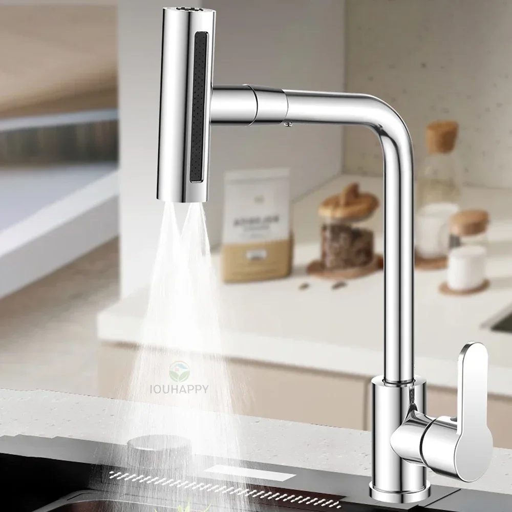 4 Modes Waterfall Kitchen Faucet Deck Mounted Sink Single Hole Cold and Hot Tap Universal 360°Rotating Faucet