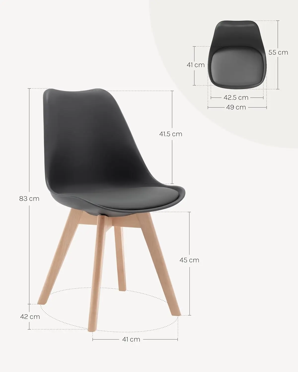 Esszimmerstühle 4er Set, Skandinavische Küchenstühle Retro Design, Sitzfläche aus Kunstleder, mit massivem Holzlegeln, bis 150 kg