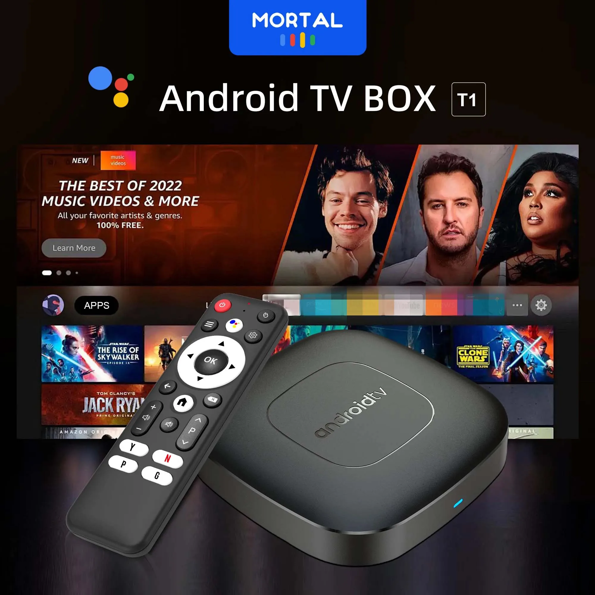 Factory Price Mortal T1 TV Box Allwinner H313 Android14 2.4G&5G Wifi 6 4K BT5.0 Voice Assistant Smart Streaming Media Player