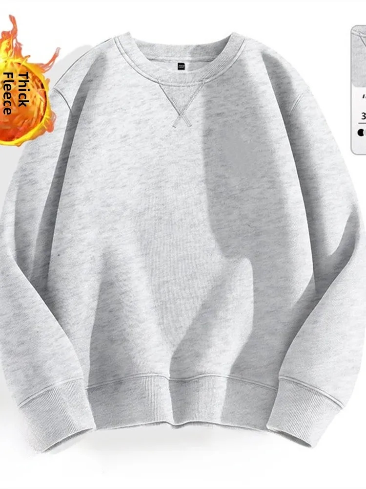 Loose Fit  Color Hoodl Sweatirt Long Sve round Ne Men's Autumn Winter Heavyweight Comfortable Antibacterial Ba...