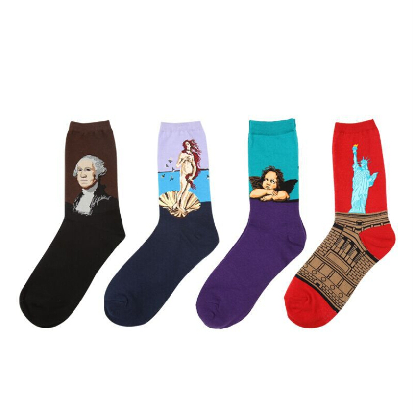 Caliente Dropshipping Otoño Invierno Retro mujeres nuevo arte Van Gogh Mural mundialmente famoso pintura al óleo serie hombres calcetines divertidos