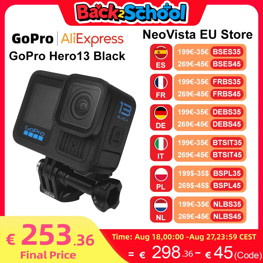Gopro-cámara deportiva Hero 13, videocámara negra impermeable y antivibración para ciclismo, 5,3 K, vídeo en vivo