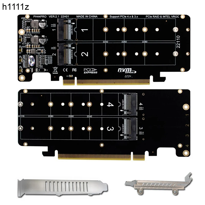 4-портовый раздвоенный контроллер M.2 NVME to PCI Express X16 4.0 M KEY NVME PCIE для 2230 2242 2260 2280 NVME M2 SSD