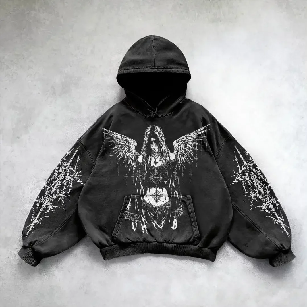 Y2k 까마귀 새 잎 패턴 위장 느슨한 운동복 남성 여성 미국 복고풍 거리 힙합 streetwear 남여 카모 후드