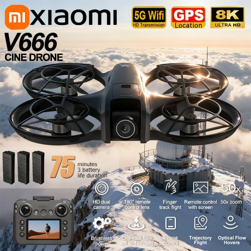 Xiaomi V666 Mini Drone aérien RC 8K HD caméra pliable Intelligent écran d'évitement d'obstacles télécommande moteur sans brosse UAV