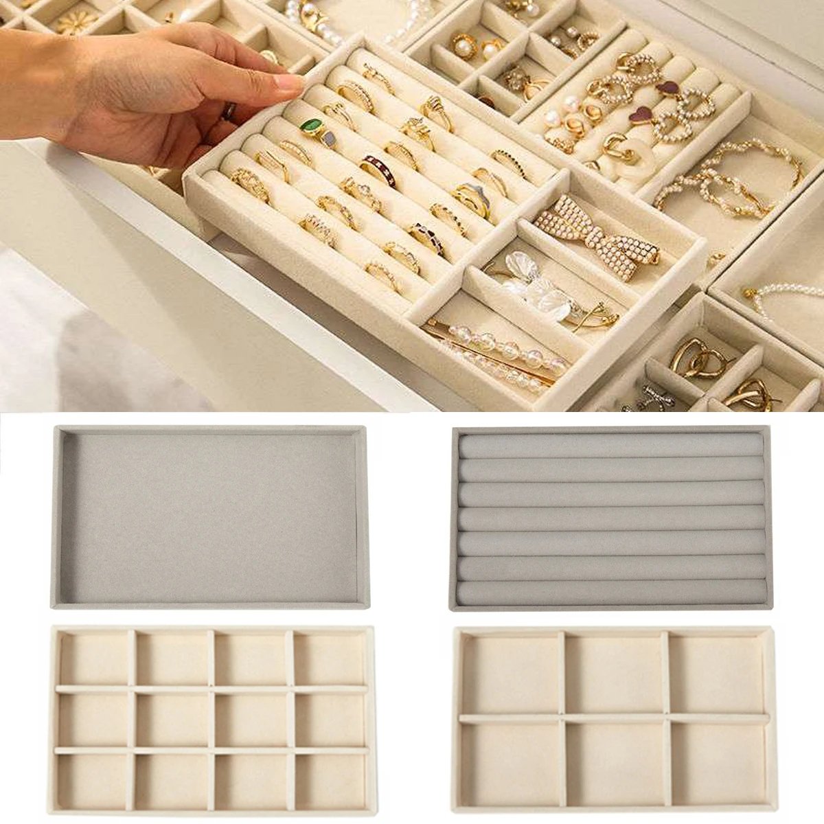 1 Stück mehrere Stile Samt Schmuck Display Tablett Halskette Armband Ohrringe Ring Broschen Aufbewahrungsbox Schublade Schmuck Organizer