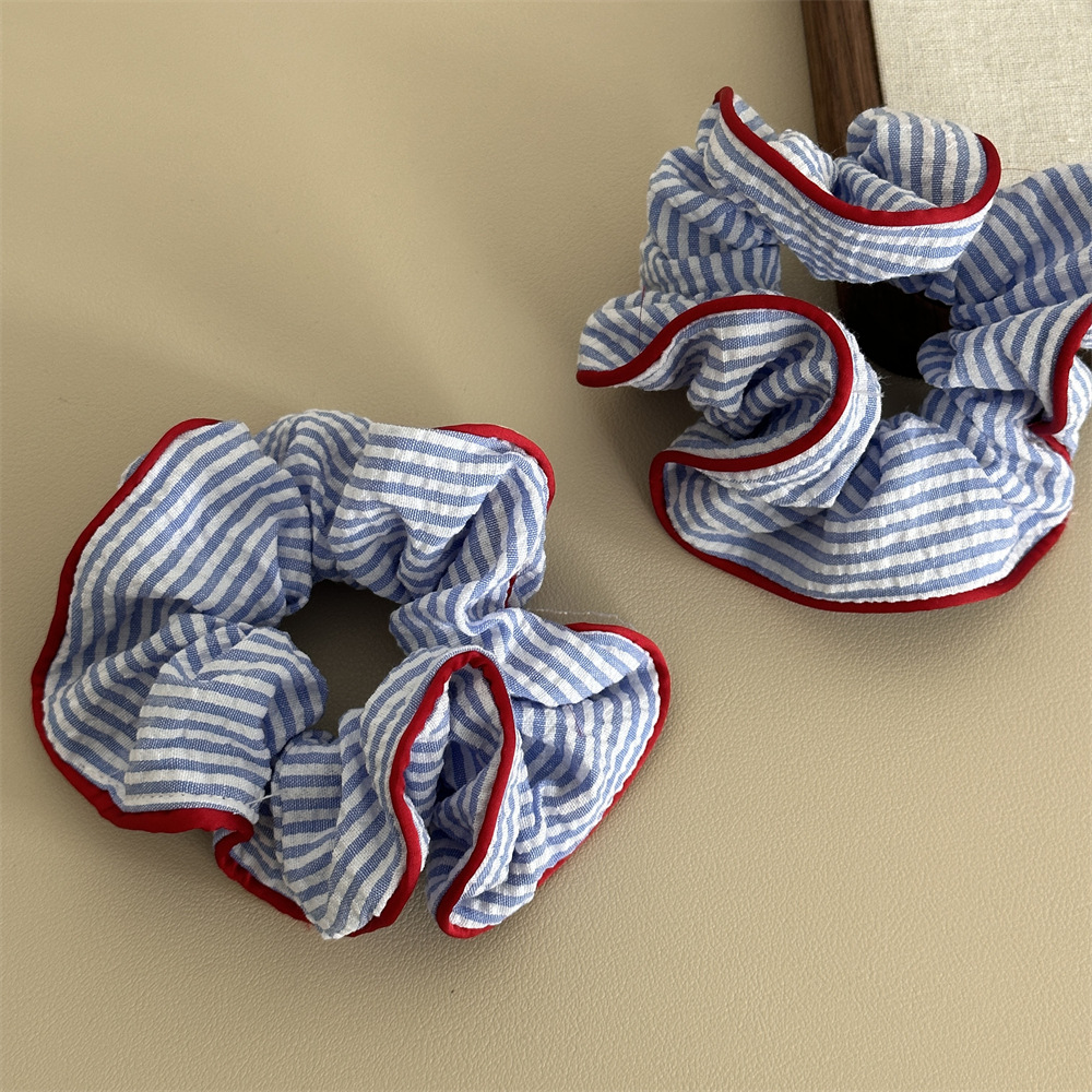 1PC Blauw En Wit Gestreepte Botsende Kleur Dikke Darm Haar Ring Verse Paardenstaart Haar Ring Haar Touw Zoete marmeren Hoofd Plaat H