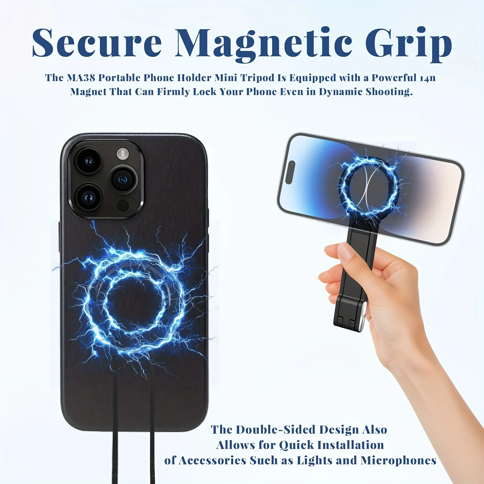 Alloy phone tripod safety buckle, suitable for iPhone portable double-sided magnetic tripod desktop phone handle holder
