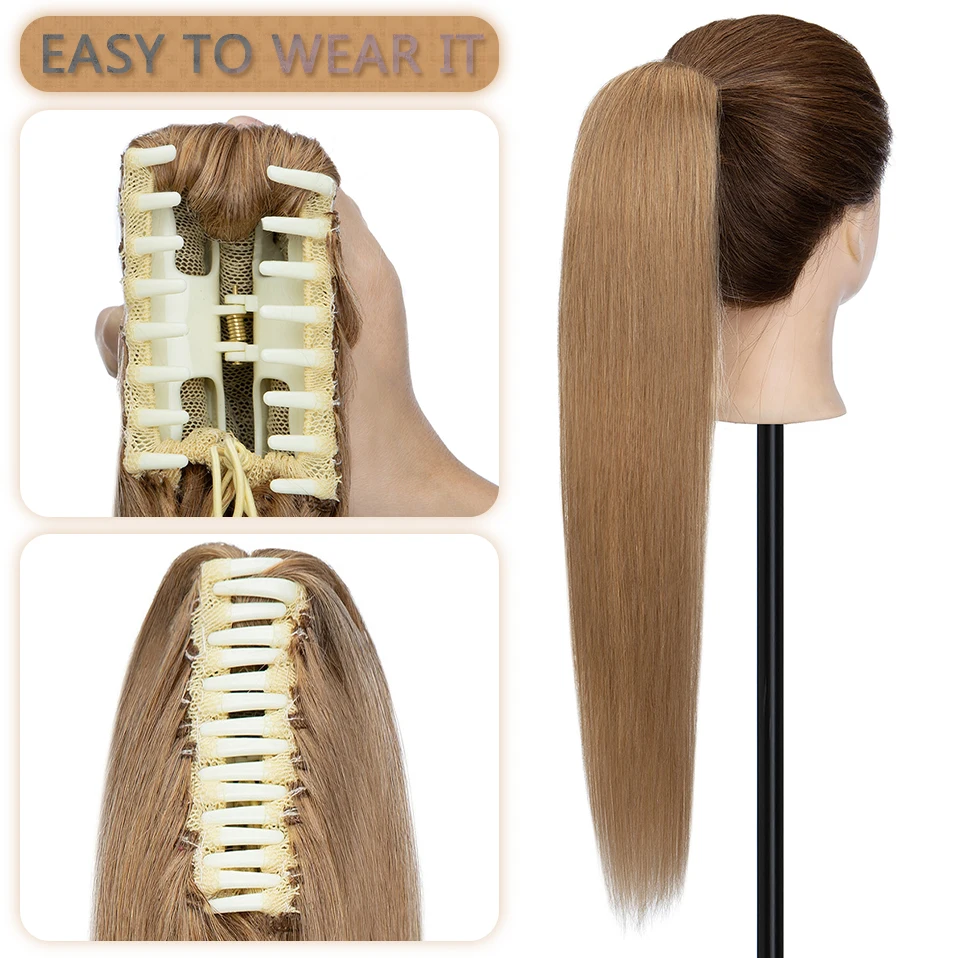 S-noilite 120g คลิปในหางม้า Human Hair EXTENSION 20 นิ้วธรรมชาติ TAIL Hairpiece สําหรับผู้หญิงหนาปลอมผมหางม้าสีบลอนด์