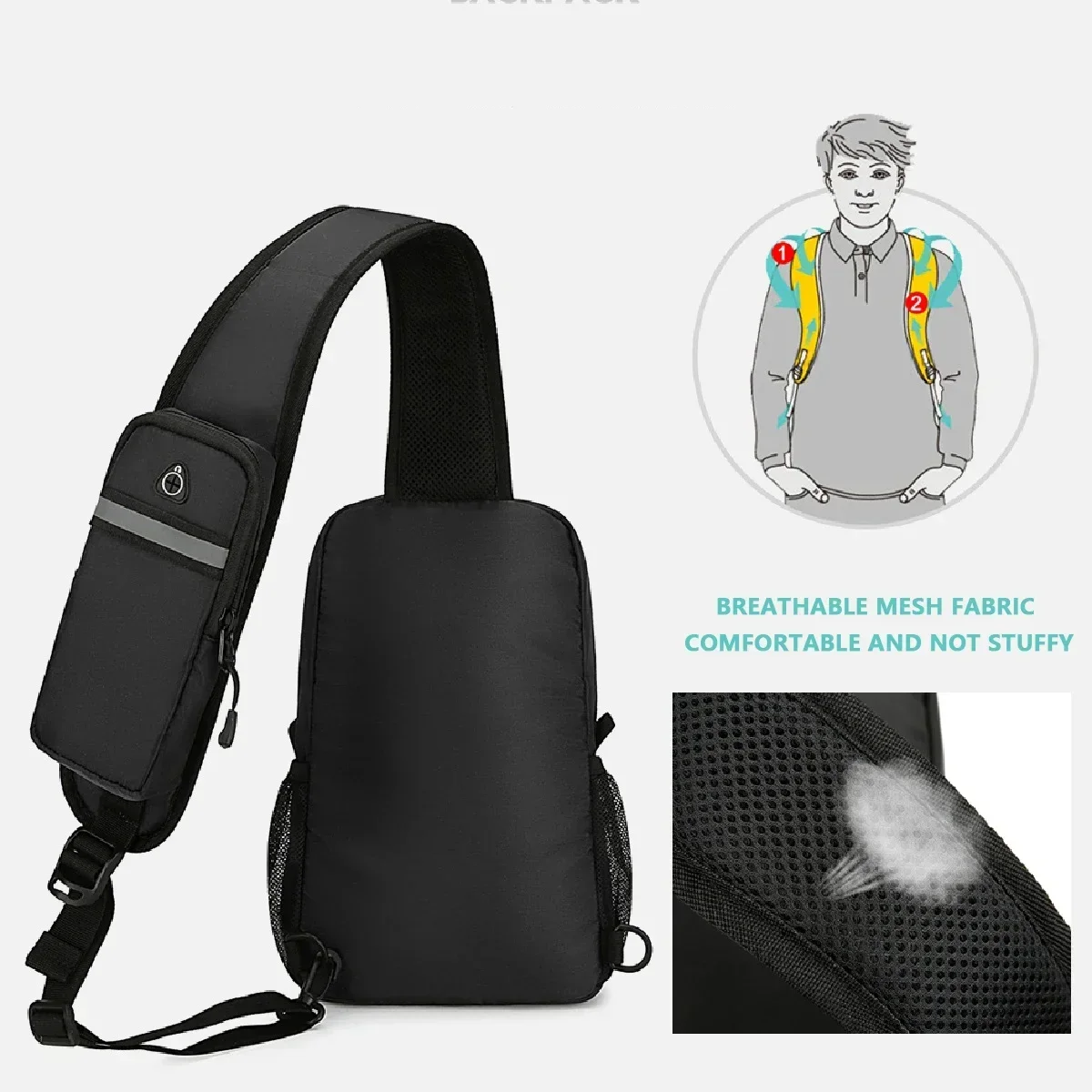 Bolsa de ombro leve tecido Oxford, bolsa diagonal masculina, elegante