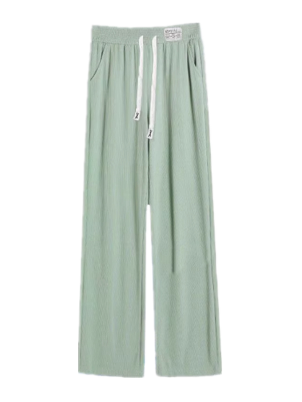New 2025 Women's Ice Silk Wide Leg Pants High Waist Loose Thin Straight Casual Long Trousers Korean Sle Polyester Fiber