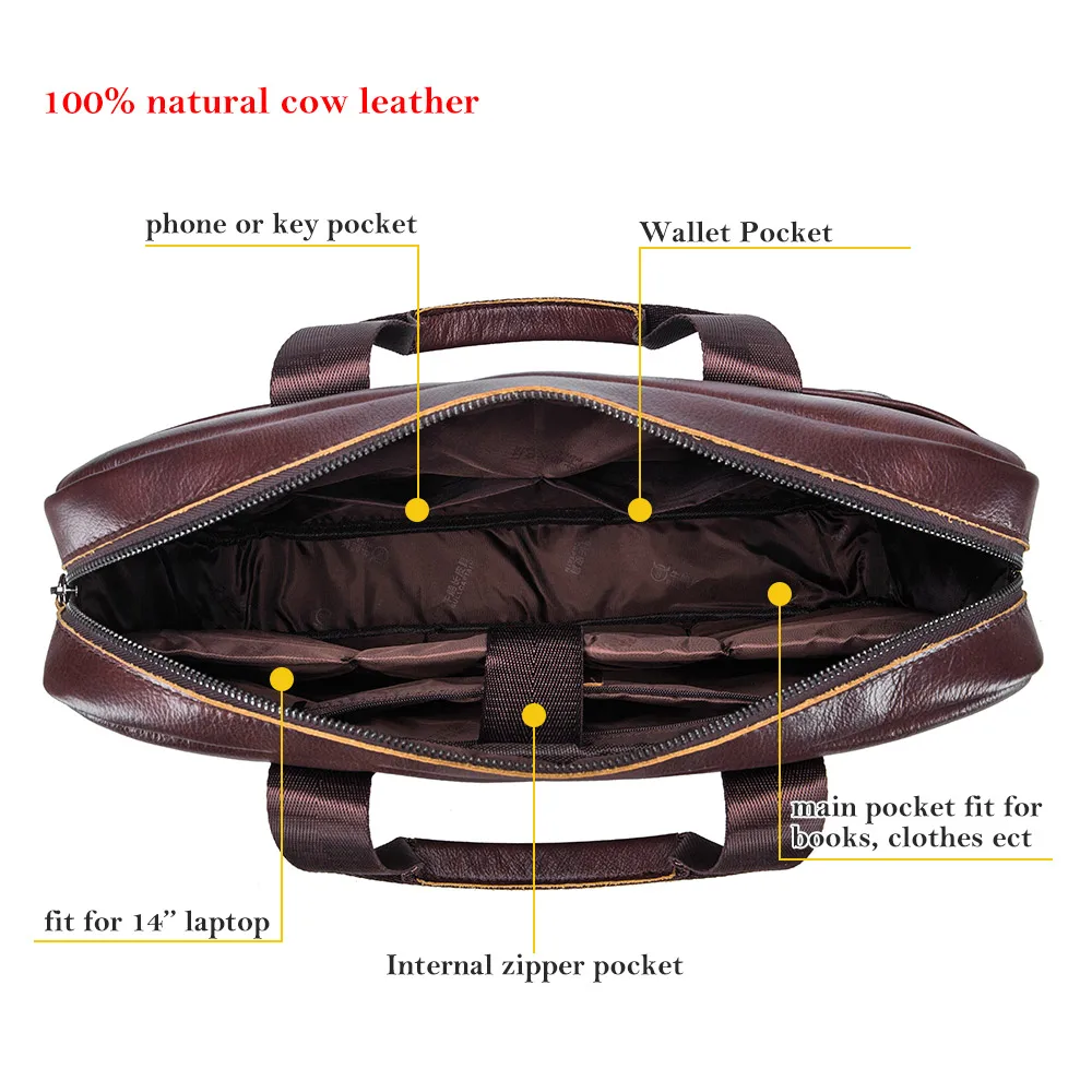 Bullcaptain masculino bolsa de couro genuíno dos homens maleta para o portátil 14 mensageiro bolsa de couro carteira de negócios para o documento a4