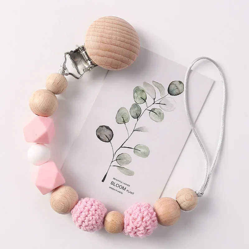 Cho Em Bé Kẹp Gỗ Silicon Móc Hạt Làm Dịu Teethers Đồ Chơi Giả Núm Vú Giá Đỡ Chống Thả Kẹp Dây Chuyền Sơ Sinh Phụ Kiện