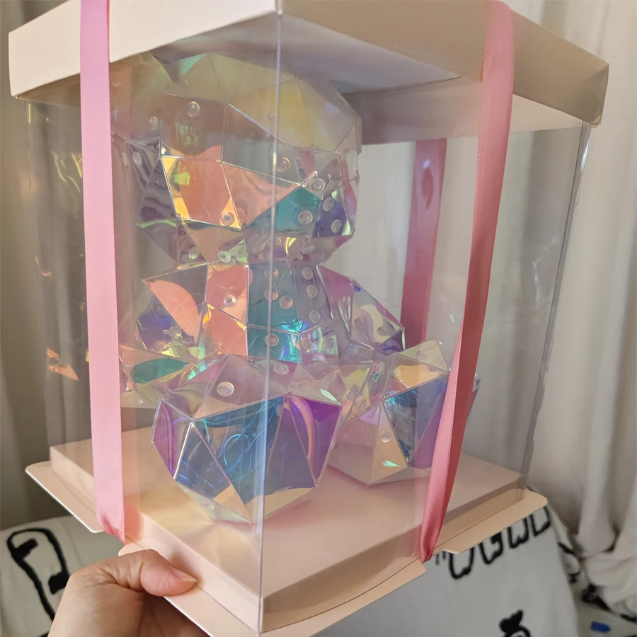 明るいテディベアランプ,ギフトボックス付き,USBタイプ,かわいい,虹色,光沢,誕生日プレゼント,リビングルームの装飾,25cm