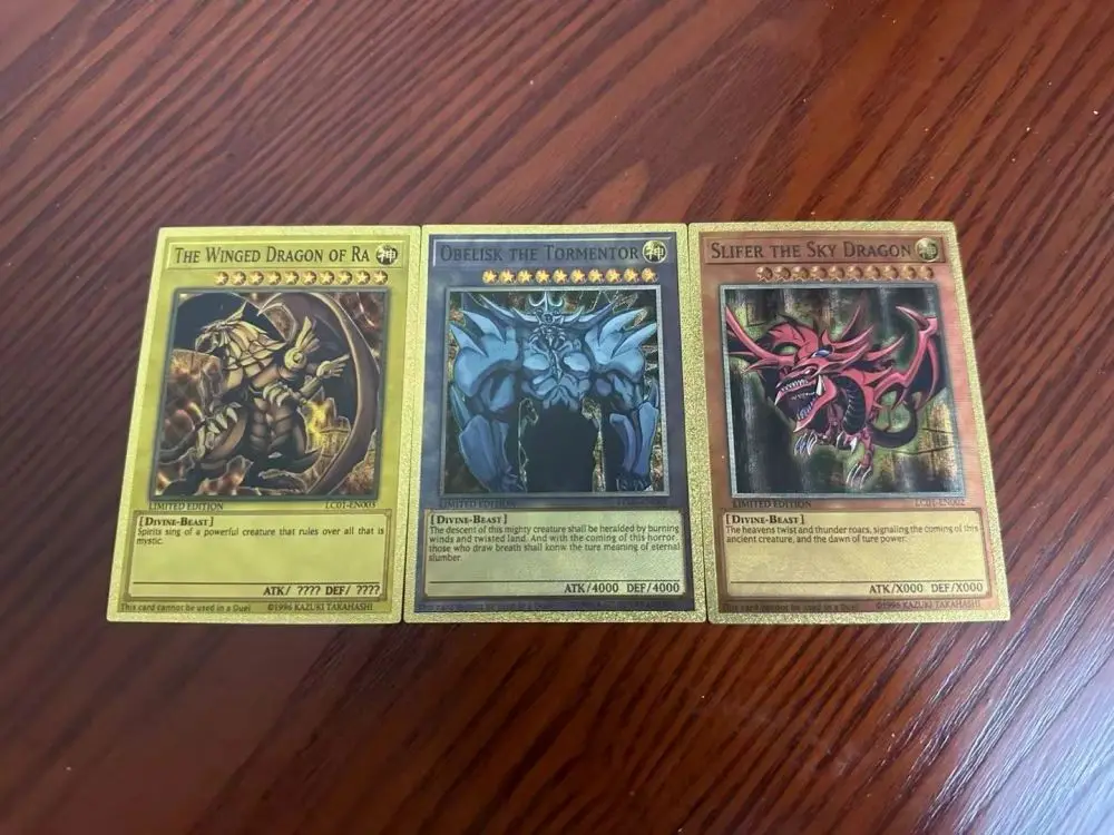 55pcs ฟอยล์สีทองพลาสติก Yu Gi Oh อะนิเมะการ์ดภาษาอังกฤษ Blue Eyes Exodia Obelisk Slifer Ra Yugioh คลาสสิก Proxy การ์ดเด็ก