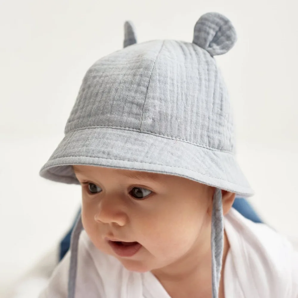 Sombrero de Sol de algodón para bebé, gorros de playa con Orejas de conejo al aire libre, estampado de Panamá, Unisex, para playa de 3 a 12 meses