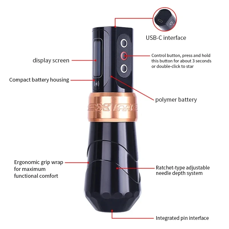 FLUK MAX Tattoo Machine  Pen 2400mAh Battery 3.5mm/4.0mm Stroke Coreless Motor Lithium Battery Pen Machine For Tattoo Artists