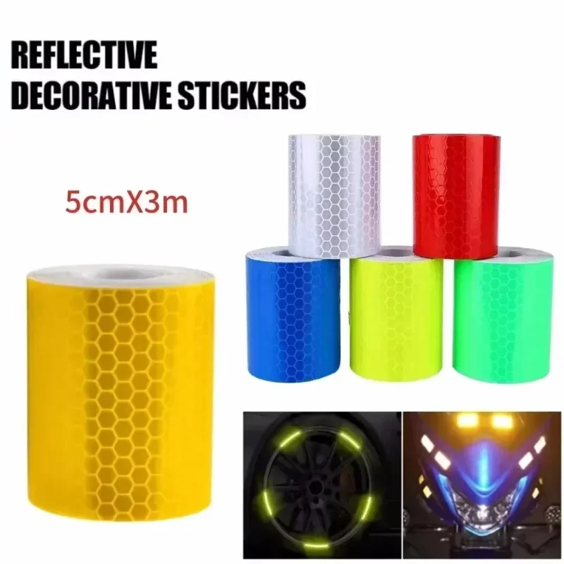Cinta reflectante para decoración de coche, calcomanías de 5cm x 3m, cinta reflectante de seguridad de advertencia para coche, pegatina reflectora para coche, acceso Exterior