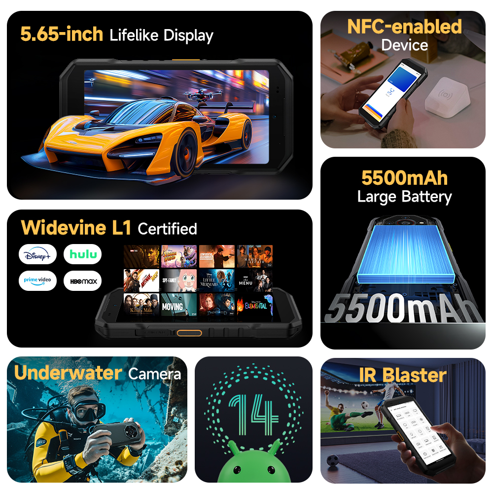 Armor X32 Pro 5G Smartphone Android resistente à prova de água com até 16 GB de RAM, 256 GB de ROM, 5,65" Dimensity 6300 NFC