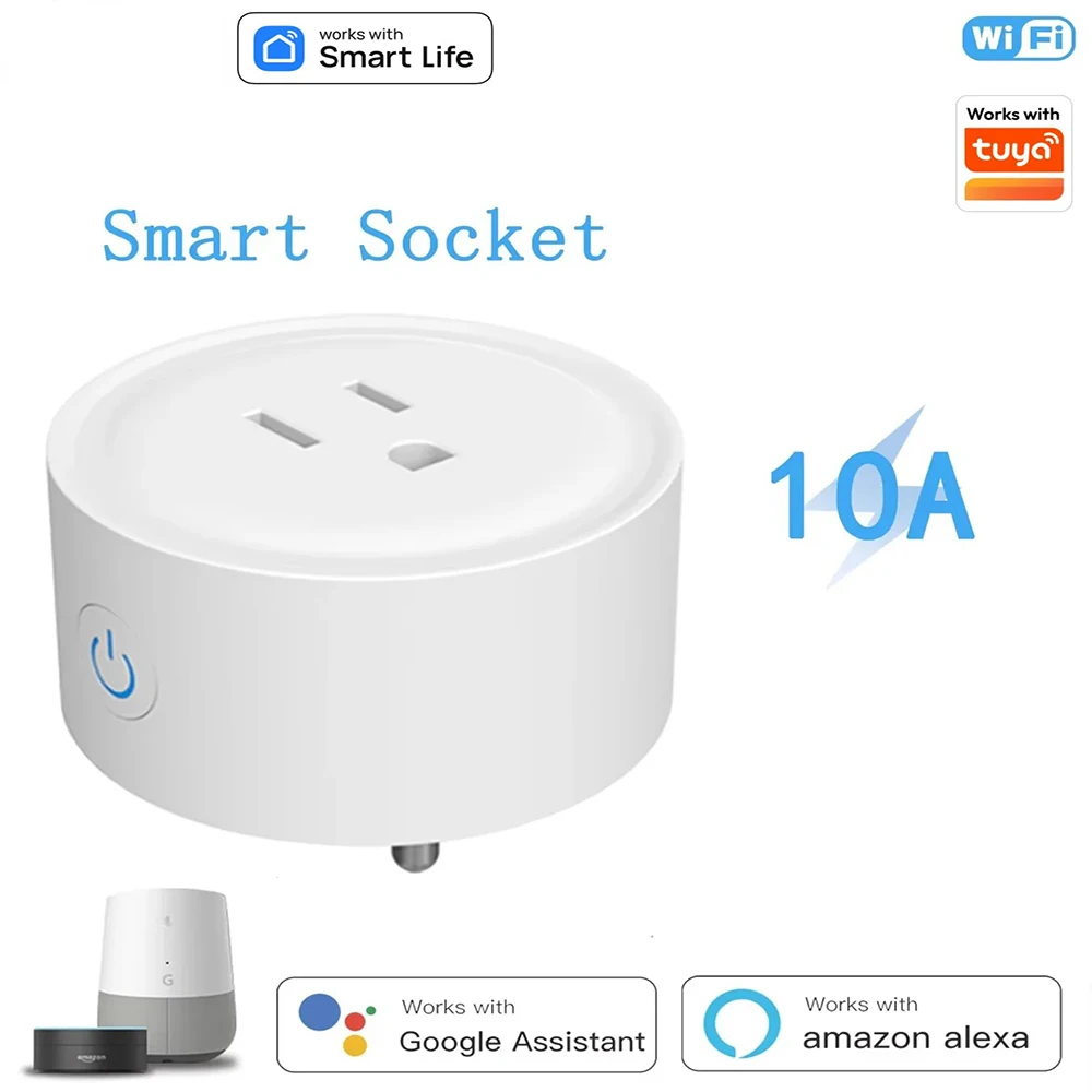 Tuya tomada inteligente wifi eua plug 10a 20a casa inteligente alexa controle de voz função temporizador tomada de energia controle remoto