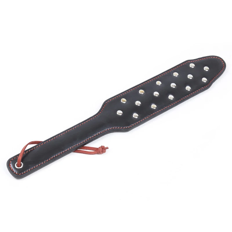 37.5cm Rivet Inlay Leather Paddle Riding Crops Flogger Horsewhips Spikes Spanking Paddle Slapper Riding Spurs