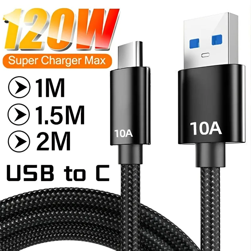 Cable de datos de carga rápida 120W 10A línea USB tipo C 1m/1,5 m/2m Cable de carga rápida antirotura para Samsung Huawei Honor Oneplus