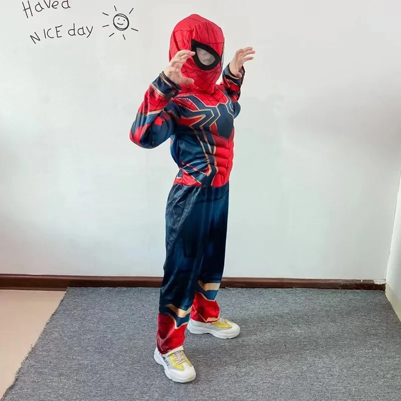 스파이더 맨 코스프레 의상 근육 스타일 어린이 공연 의상 슈퍼 히어로 Cos Prop 역할 놀이 파티 드레스 어린이를위한 선물