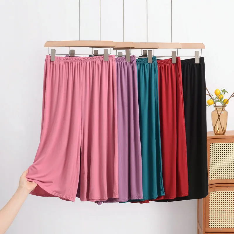 Plus Größe XL bis 8XL Damen Modalhose wadenlang Sommer Caprihose weites Bein Hose kurze Hose lässige Homewear