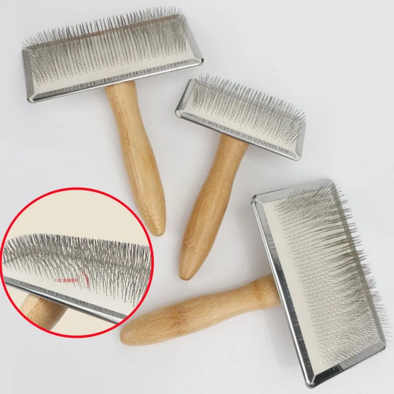Peine para perros, cepillo para perros de madera maciza, removedor de pelo para mascotas, cepillo de masaje para gatos, peines de acero inoxidable para el cuidado de mascotas, apertura de nudos de pelo para gatos