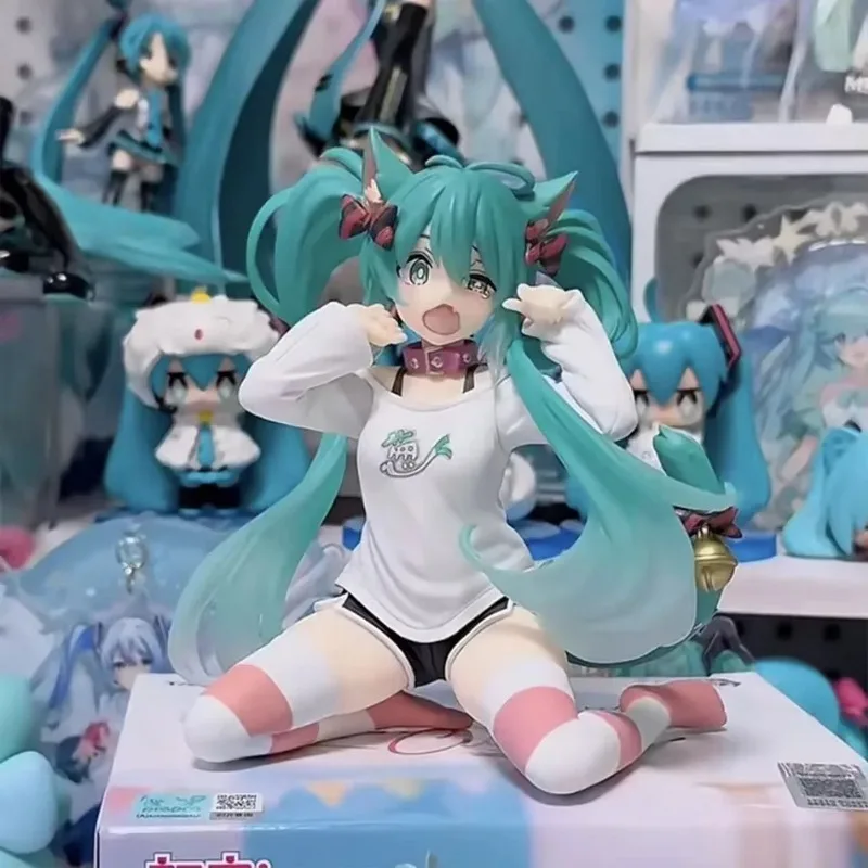 Hatsune Miku Desktop Linda figura de acción 11 cm Neko camiseta Ver. Figura de anime Kawaii Girl modelo juguete para regalo