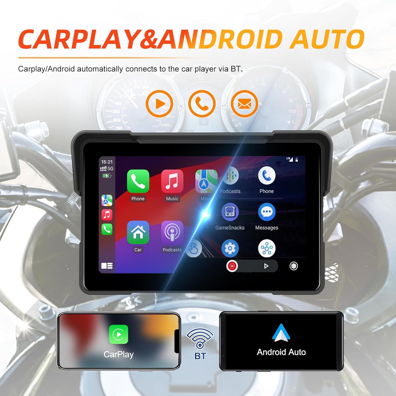 5/7 Polegada portátil carplay motocicleta dvr reprodutor multimídia navegação gps sem fio android auto tela à prova dwaterproof água moto monitor