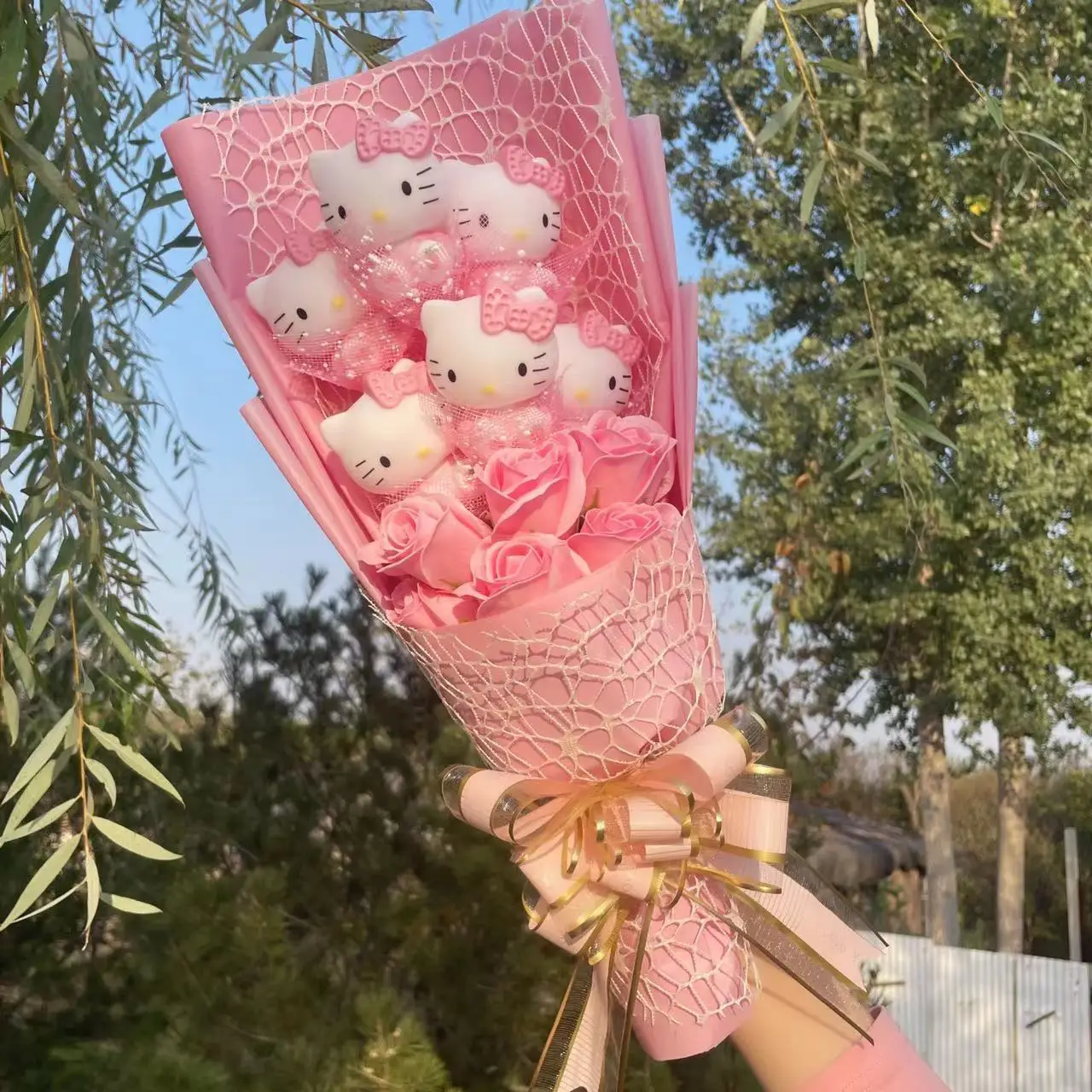 Hoạt Hình Hello Kitty Sang Trọng Búp Bê Đồ Chơi Thú Nhồi Bông Sáng Tạo Bó Hoa Tình Nhân Giáng Sinh Tốt Nghiệp Quà Tặng Sinh Nhật