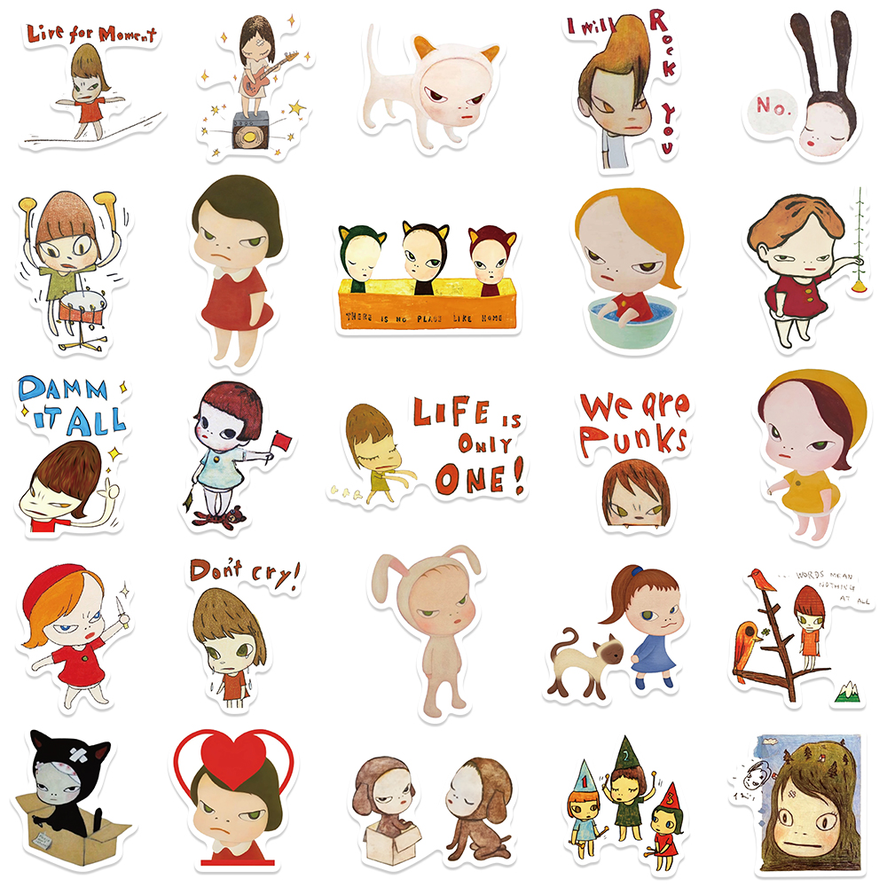 50pcs Japanese Designer Yoshitomo Nara Stickers Decals For Phone Laptop Suitcase Notebook Skateboard Waterproof Stickers